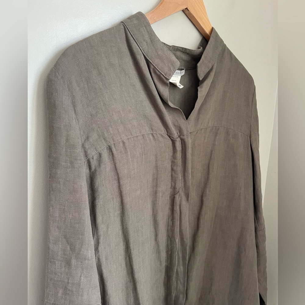 Sarah Pacini Italy 100% Linen Lagenlook Shirt Jacket Taupe S Granola Gorpcore - Picture 6 of 12